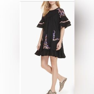 Free People Black Dress with Floral Embroidery